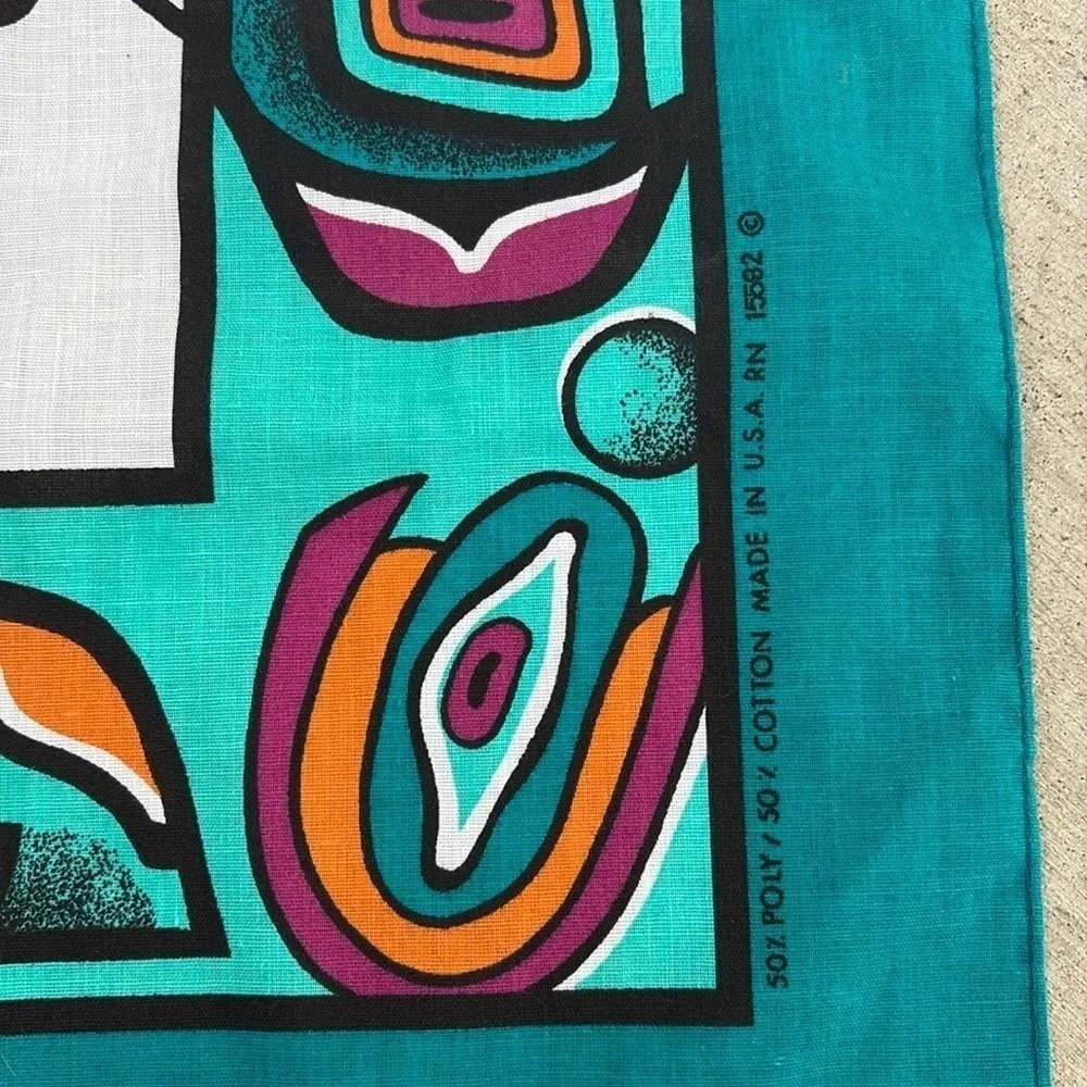 Vintage Native American Art Bandana, Turquoise